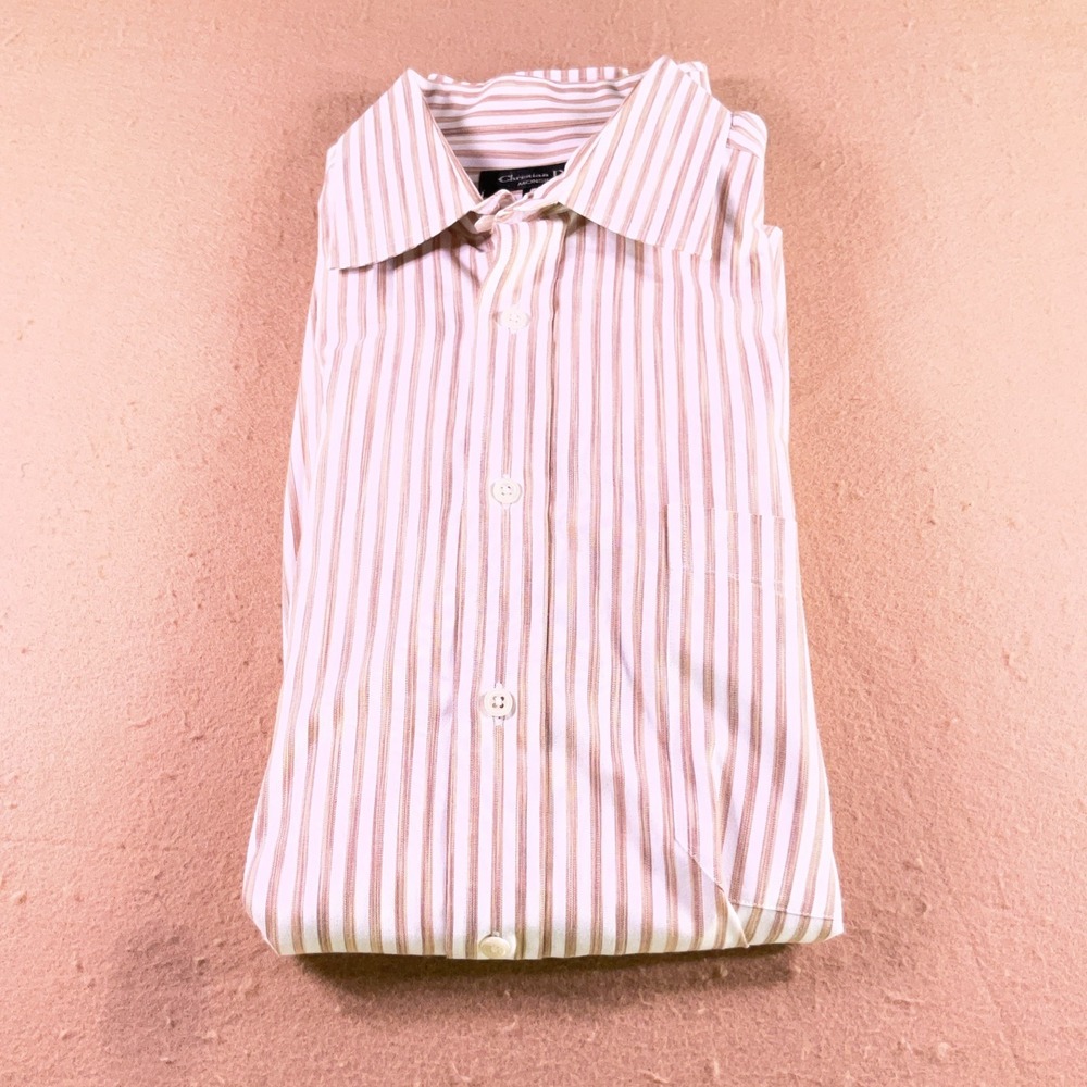 Christian Dior Monsieur Mens Brown White Striped Cotton Dress Shirt 15.5 34/35 - Picture 9 of 10